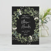 Elegante zwarte bloemen lelie bruiloft kaart (Staand voorkant)