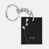 Elegante zwarte bloemen minimalist sleutelhanger (Voorkant Links)