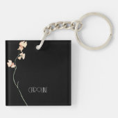 Elegante zwarte bloemen minimalist sleutelhanger (Achterkant)