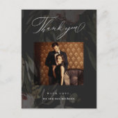 Elegante zwarte bloemen overlay foto bruiloft Beda Briefkaart (Voorkant)