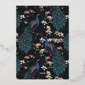 Elegante zwarte bloemen pauw bruiloft folie uitnodiging (Achterkant)