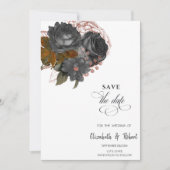 Elegante zwarte bloemen sparen de datum save the date (Voorkant)