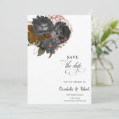 Elegante zwarte bloemen sparen de datum save the date (Staand voorkant)