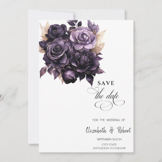 Elegante zwarte bloemen sparen de datum save the date (Voorkant)