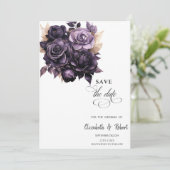 Elegante zwarte bloemen sparen de datum save the date (Staand voorkant)