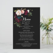 Elegante Zwarte Bloemen Trouwmenu Sjabloon (Staand voorkant)