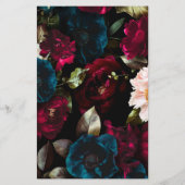 Elegante Zwarte Bloemen Trouwmenu Sjabloon (Achterkant)