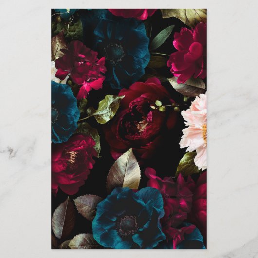 Elegante Zwarte Bloemen Trouwmenu Sjabloon (Achterkant)