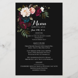 Elegante Zwarte Bloemen Trouwmenu Sjabloon