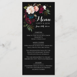 Elegante Zwarte Bloemen Trouwmenu Sjabloon Menu