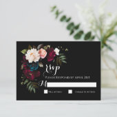 Elegante Zwarte Bloemen Wedding RSVP Response Kaar (Staand voorkant)