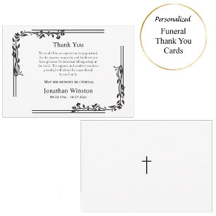 Elegante zwarte bloemen wijnstokken Orthodoxe begr Bedankkaart