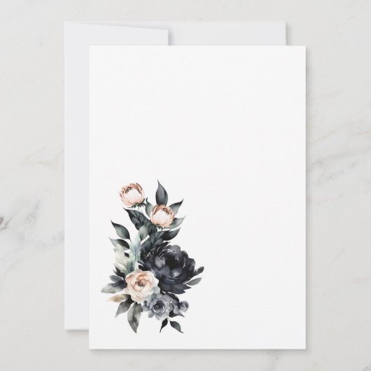 Elegante zwarte bloemenboog bruiloft kaart (Achterkant)