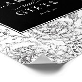 Elegante zwarte bloemenbruiloft kaarten cadeaubord poster (Hoek)