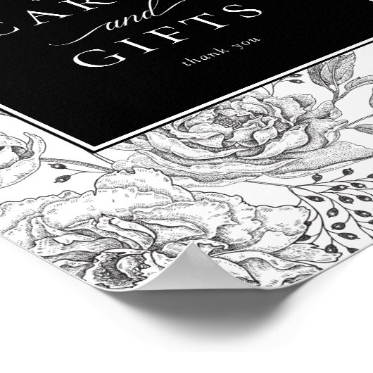 Elegante zwarte bloemenbruiloft kaarten cadeaubord poster (Hoek)