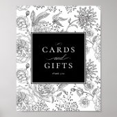 Elegante zwarte bloemenbruiloft kaarten cadeaubord poster (Voorkant)
