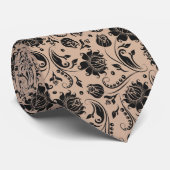 Elegante zwarte bloemendamast tan achtergrond stropdas (Opgerold)