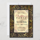 Elegante zwarte bloemenfaux gouden Kerstmis Kaart (Voorkant)