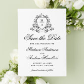 Elegante Zwarte Bloemenkam Monogram Foto Huwelijk Save The Date