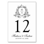 Elegante Zwarte Bloemenkam Monogram Huwelijk Kaart (Voorkant)