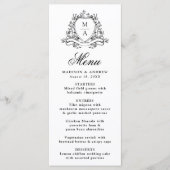Elegante Zwarte Bloemenkam Monogram Huwelijk Menu (Voorkant)