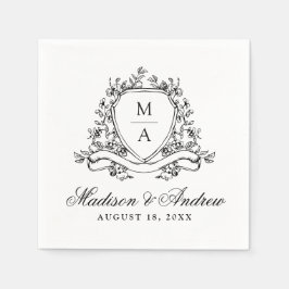 Elegante Zwarte Bloemenkam Monogram Huwelijk Servet