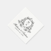 Elegante Zwarte Bloemenkam Monogram Huwelijk Servet (Hoek)