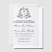 Elegante Zwarte Bloemenkam Monogram Huwelijk Vellum Uitnodigingen (Offset)