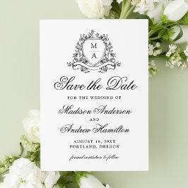 Elegante Zwarte Bloemenkam Monogram Trouwdag Save The Date