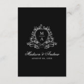 Elegante Zwarte Bloemenkam Trouwdetails Informatiekaartje (Achterkant)