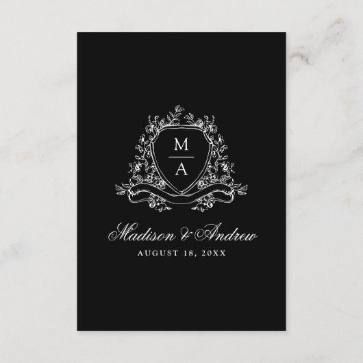 Elegante Zwarte Bloemenkam Trouwdetails Informatiekaartje (Achterkant)