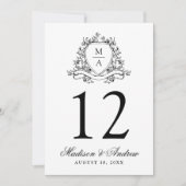 Elegante Zwarte Bloemenkam Trouwtafel Nummer Kaart (Voorkant)