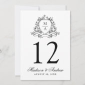 Elegante Zwarte Bloemenkam Trouwtafel Nummer Kaart (Achterkant)