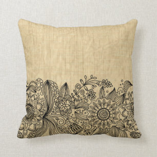 Elegante zwarte bloemenkant beige achtergrond kussen