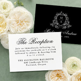 Elegante Zwarte Bloemenkroon Bruiloftsreceptie Informatiekaartje
