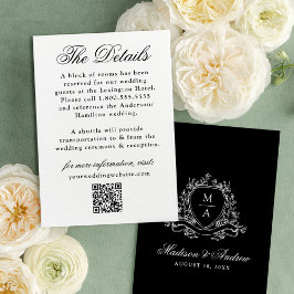 Elegante Zwarte Bloemenkroon Huwelijksdetails Informatiekaartje