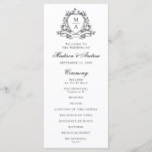 Elegante Zwarte Bloemenkroon Monogram Trouw Programmakaart (Voorkant)