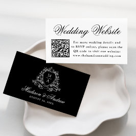 Elegante Zwarte Bloemenkroon Trouwwebsite QR Code Informatiekaartje