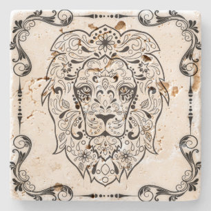 Elegante zwarte bloemenleeuw Lijst suikerschedel 2 Stenen Onderzetter