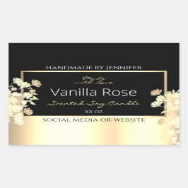 Elegante zwarte bloemenproduct Verpakking Etikette Rechthoekige Sticker