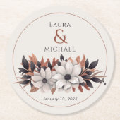 Elegante zwarte bloemenroest ronde kartonnen onderzetter (Voorkant)