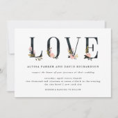 Elegante zwarte bloementekst | Liefde bruiloft Kaart (Voorkant)