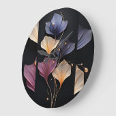 Elegante zwarte bloemenwandklok | Minimale bloem Grote Klok (Hoek)