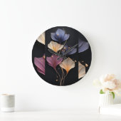 Elegante zwarte bloemenwandklok | Minimale bloem Grote Klok (Huis)