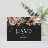 Elegante Zwarte Bloemige Boho Bruiloft | Keuze van RSVP Kaartje (Staand voorkant)