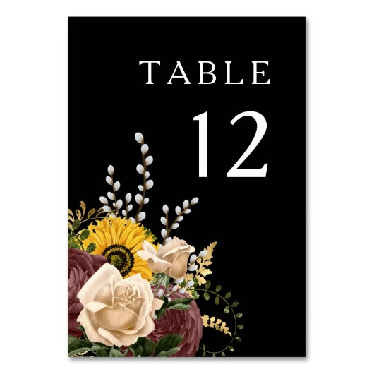 Elegante Zwarte Bloemige Bruiloft Kaart (Voorkant)