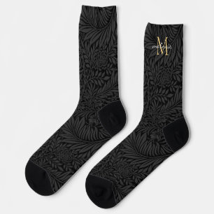 Elegante Zwarte Bloemige Monogram Naam Sokken