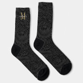 Elegante Zwarte Bloemige Monogram Naam Sokken (Rechts)