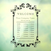 Elegante Zwarte Bloemige Retro Openingstijden Zake Raamsticker (Vel 3)