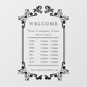 Elegante Zwarte Bloemige Retro Openingstijden Zake Raamsticker (Vel)